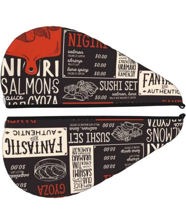 Super Absorbent Sushi Menu Microfiber Hair Towel Wrap - Quick Dry Coral Velvet for Long Curly & Thick Hair | International Shipping - Buy Online on GoSupps.com