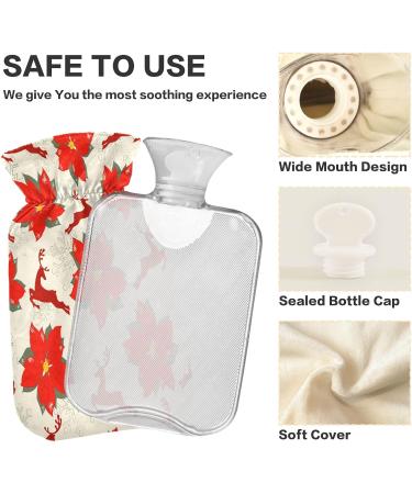 2L Hot Water Bottle with Poinsettia & Reindeer - Soft Fleece Cover for Hot & Cold Relief | International Shipping - Buy Online on GoSupps.com