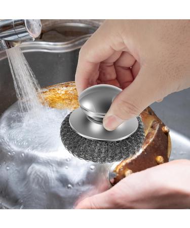 Steel Wool Scrubber with Replacement Pads Set Replaceable Steel Pot Scrubber Non Scratch Steel Dish Scrubber Sturdy Steel Pan Scrubber for Cleaning Pots Pans Grills Sink - Buy Online on GoSupps.com