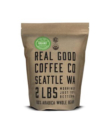 Real Good Coffee Company - Whole Bean Coffee - Organic Dark Roast Coffee Beans - 2 Pound Bag - 100% Whole Arabica Beans - Grind at Home, Brew How You Like