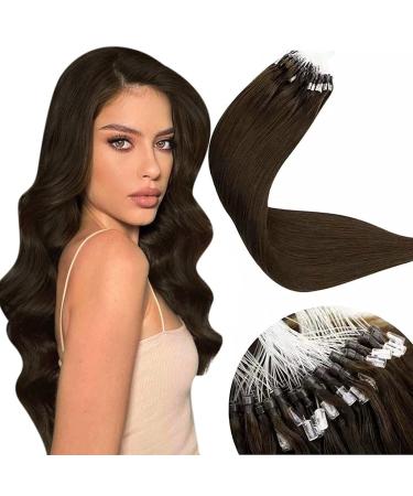 LAAVOO Braun Micro Loop Extensions Real Hair Microring Extensions Real Hair 20 inch/50cm Braun Remy Pre-Bonded Hair Extensions Microlink Real Hair Extensions 50g/50 strands 1g/S #4 50 cm 3.13micro #4