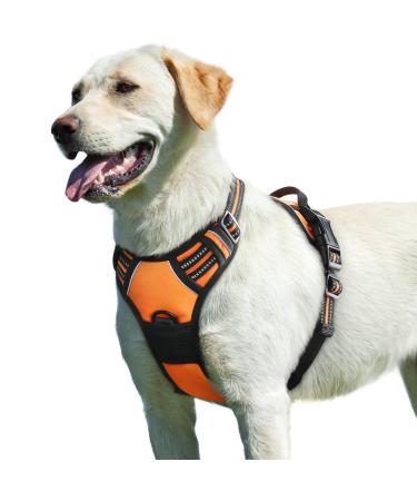 Eagloo dog harness Large dogs anti -train dog harness with reflex strips and control adjustable and adjustable dish Dog large chest harness for labrador orange l l (1 Pack) orange