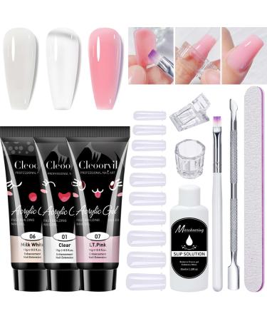 Poly Gel Nail Kit 3 Colors Clear White Pink Builder Nail Gel Set Nail Extension Gel kit 15ML Gel With Slip Solution All-in-one Nail Strengthen Gel Nail Art Kit DIY for Beginners Gifts Set for Women - Buy Online on GoSupps.com