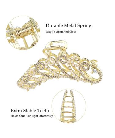 5 Pcs Large Metal Hair Claw Clips with Shiny Pearl and Rhinestone - Non-Slip Hair Clamps for Thin and Thick Hair - Cat's Eye Opal Stone Hair Hold Clip for Women - Buy Online on GoSupps.com