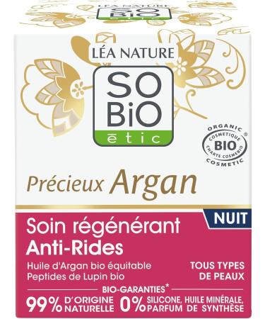  So'Bio tic L A NATURE SO BiO tic | Regenerating Anti-Wrinkle Night Cream Precious Argan | Firmer plumper skin | Reduced wrinkles | Organic Argan Oil | 99% natural origin | Made in France | Pack of 2 x 50 ml - Buy Online on GoSupps.com