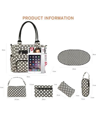 SONARIN 7pcs Multifunction Nappy Changing Bag Set - Black & White | Mummy Tote Bag with Bottle Bag, Changing Mat, Stroller Straps - Travel Diaper Bag - Buy Online on GoSupps.com