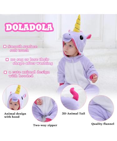 Doladola Baby Rompers | Animal Hooded Onesie Jumpsuit for Toddlers | 6-12 Months, Purple Unicorn Design - Buy Online on GoSupps.com