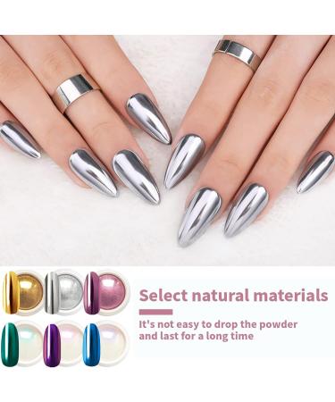Chrome Nail Powder Set - Metallic Mirror Effect Holographic Iridescent Nail Pigment Glitter Art Decoration - 6 Jars Aurora Shell Chrome Powder - Buy Online on GoSupps.com