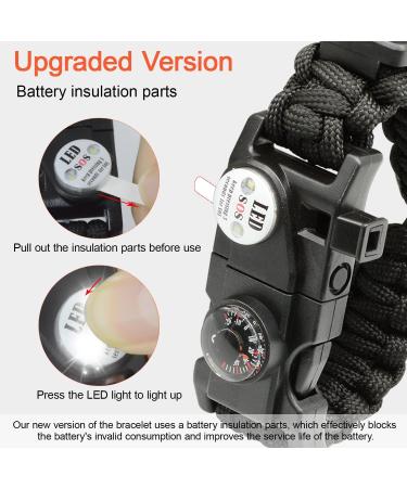 NVioAsport 20-in-1 Survival Paracord Bracelet with SOS LED Light, Fire Starter, Compass, Whistle Ideal for Camping, Hiking, Fishing | Adjustable Gear Kit in Black - Buy Online on GoSupps.com
