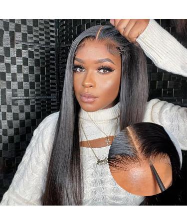 Gluess Human Hair Wigs Wear and Go Glueless Wigs Pre Cut Lace Pre Plucked Natural Hairline Glueless Straight for Black Women 5x5hd Lace Beginner Friendly 180% Density 20inch 5x5-1b# 20 inches (51cm)