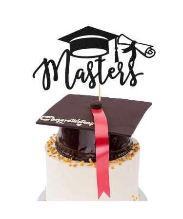 Arthsdite 1Pc Masters Cake Topper 2024 Graduation Cake Topper Congrats Grad Cake Decorations Masters Graduation Party Decorations Supplies - Black Glitter Black Masters Cake Topper