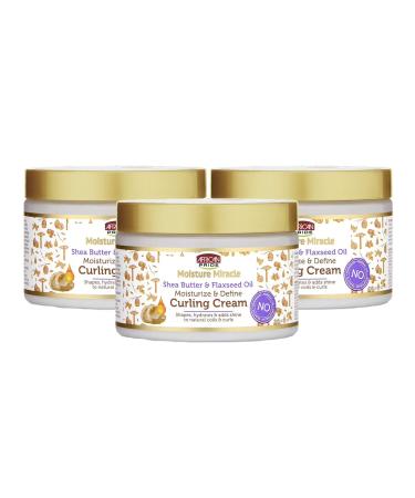 African Pride Moisture Miracle Shea Butter & Flaxseed Oil Curling Cream - Shapes Hydrates & Adds Shine to Natural Coils & Curls Moisturizes & Defines 12 oz (3 Pack) 12 Ounce (Pack of 3)