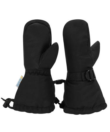 JAN & JUL Waterproof Stay-on Winter Snow and Ski Mittens Fleece-Lined for Baby Toddler Girls and Boys With Thumb: Black L: 6-8Y (with thumb)