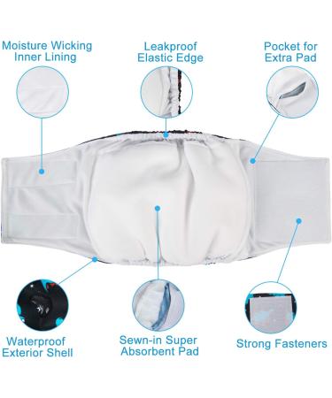 Cutebone Male Washable Dog Diapers - 3 Pack Reusable Belly Bands for Male Dogs | High-Suction with Flexible Velcro | DM18XL-DE Octopus & Dinos XL (53.5-68.5cm) - Buy Online on GoSupps.com
