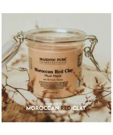MAJESTIC PURE Moroccan Red Clay Facial Mud Mask with British Rose - 10 oz - For Pore Cleansing, Acne, and Blackheads - Buy Online on GoSupps.com