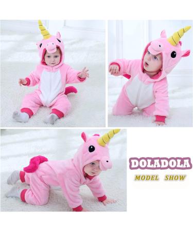 Doladola Baby Unicorn Romper | Flannel Animal Hooded Jumpsuit for Toddler | 18-24 Months | Pink - Buy Online on GoSupps.com