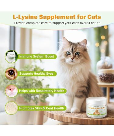 L-Lysine Powder Supplement for Cats Herpes Treatment for Cats - Immune Support & Respiratory Health - Supports Eye & Skin Health - Sneezing Runny Nose Squinting Watery Eyes - 60g - Buy Online on GoSupps.com