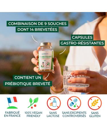 NUTRI & CO Probiotic Intestinal Flora - 60 Billion CFU/day - 9 Strains including 2 Lactobacillus Patented - 60 Capsules Gastro-Resistant to Digestive Enzymes - Packaged in France - Buy Online on GoSupps.com
