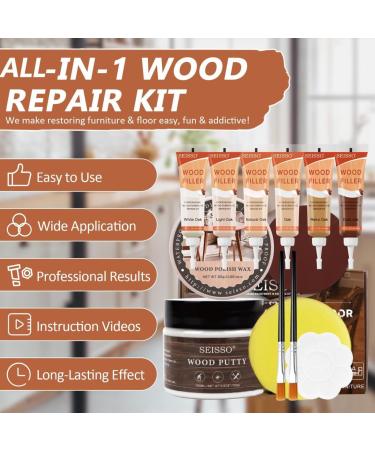Wood Furniture Repair Kit - 6 Color Filler & Polish Wax for Scratches Cracks & Stains | Restore Hardwood Laminate Tables & More - Buy Online on GoSupps.com