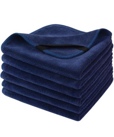 SINLAND Microfiber Facial Cloths Fast Drying Washcloth Absorbent Face Wash Cloth Soft Makeup Remover Cloths 12inch x 12inch Pack of 6 Navy Blue