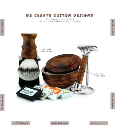 Personalized Wooden Razor Set for Men - Custom Engraved Shaving Razor & Brush Stand - Buy Online on GoSupps.com