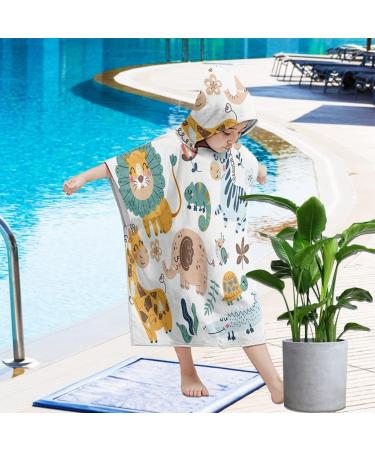Buy Gukasxi Kids Bathing Poncho Towel | Hooded Swim Robe 65x75 cm | Absorbent Beach Towel for Boys & Girls | Colorful Forest Animals Design - Buy Online on GoSupps.com
