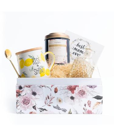 Taimei Tea Gift Set for Women - Mother's Day Gift Box with 100% Natural Rose Jasmine Herbal Tea from Germany - Decaf Loose Leaf Tea, Mug, Vase, Gold Teaspoon, Care Package - 120g, 50 Cups - Best Mom Ever Card - Buy Online on GoSupps.com