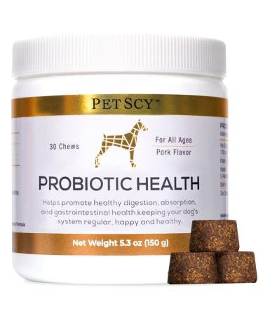 PetScy - Probiotic Chews for Dogs, Probiotic for Dogs of All Ages, Sizes & Breeds with Prebiotic Fiber and Pure Omega-3 for Dogs, Improves Skin, Coat, and Gut Health, 30 Chews
