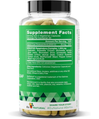 Breathe Inhaler Support Supplement Sinus Lungs Open & Clear Airways Seasonal Nasal Health Bronchial Wellness Healthy Chest Quercetin Vitamin D Bromelain Pills 120 Vegetarian Capsules 60 Count (Pack of 2) - Buy Online on GoSupps.com