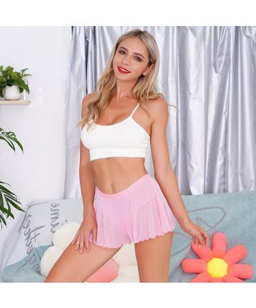 Women's Mesh Sheer High Waist Ruffle Booty Shorts - Pink | Perfect for Rave, Yoga, Dance & Workout - Buy Online on GoSupps.com