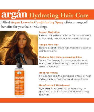 Difeel Argan Oil Leave in Conditioner Hair Spray 6 oz - for Dry Frizzy Hair - Deep Hydration Detangling Frizz Control Sulfate Paraben Phthalate Free - Buy Online on GoSupps.com