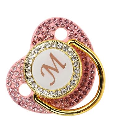 Personalized Bling Golden Baby Pacifier - Rhinestone Silicone Pacifier with Clips | Curved Design & Unique 'M' Letter Talent Artifact - Buy Online on GoSupps.com