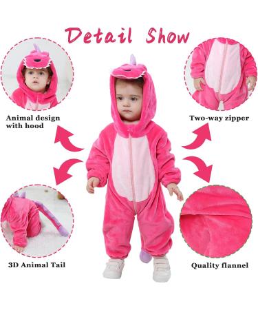 Doladola Unisex Baby Toddler Romper Jumpsuit | 3-6 Months | Hooded Cartoon Sleepsuit | Rose Dinosaur Design - Buy Online on GoSupps.com