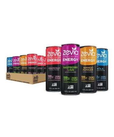 Zevia Zero Calorie Energy Drink, 4-Flavor Classic Variety Pack, 12 Ounce Cans (Pack Of 12)