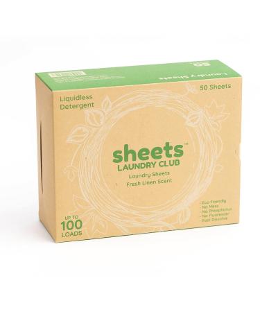Sheets Laundry Club - up to 100 Loads - 50 Sheets - As Seen on Shark Tank - Laundry Detergent Sheets - Fresh Linen Scent - No Plastic Jug - New Liquid-Less Technology - Eco-Friendly Lightweight Fresh Linen 50 Count (Pack o