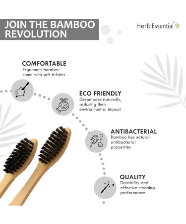 Bamboo Toothbrush Pack of 6 | Ultra-Soft Charcoal Bristles | Eco-Friendly Biodegradable & Natural Oral Care - Buy Online on GoSupps.com
