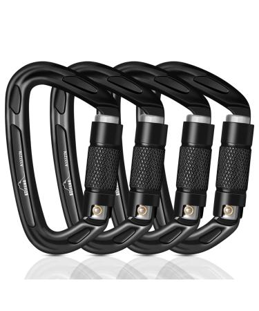 BEIFENG Auto Locking Carabiner 25KN Climbing Carabiner Large Carabiner Clip Obtained UIAA Certification Heavy Duty Carabiners Suitable for Rock Climbing, Camping, Gym,Rescue Black Black & silver4Pcs