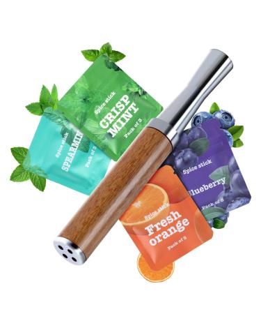 Boderi Quit Inhaler Aluminum Wooden Upgraded with 4 Packs Mint Spearmint Orange Blueberry Flavored Cotton Cores Break Up Bad Habits
