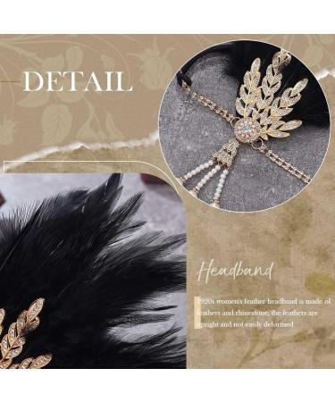 Handcess 1920s Flapper Feather Headband Black Feather Crystal Headband Women's Vintage Pearl Flapper Headpiece 20's Theme Cocktail Hair Accessories for Costume Prom Carnival Party - Buy Online on GoSupps.com