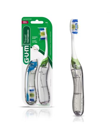GUM Travel Toothbrush with Bristles & Folding Handle, Soft Bristles, 2 Count 2 Count (Pack of 1)