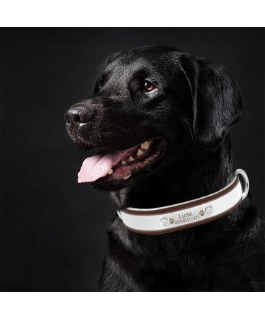 Senristar Personalized Reflective Dog Collar & Leash Set - Custom Engraved with Name Tag for Small to XL Dogs & Cats - Brown 3.0 cm Width - Buy Online on GoSupps.com