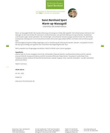 Sanct Bernhard Sport Warm-Up Massage Oil 250 ml - Boost Performance & Recovery | International Shipping - Buy Online on GoSupps.com