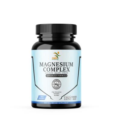 SMSHEALTHPRODUCTS.com Magnesium Complex | 470mg of Magnesium Glycinate Malate & Citrate for Muscles Nerves & Energy | High Absorption | Vegan Non-GMO | 120 Capsules