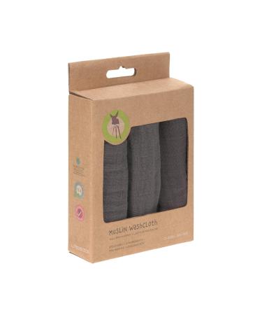 L SSIG Muslin Washcloth Cotton Set of 3 - Anthracite Wash Cloths | Eco-Friendly & Soft for Baby Care | International Shipping Available - Buy Online on GoSupps.com