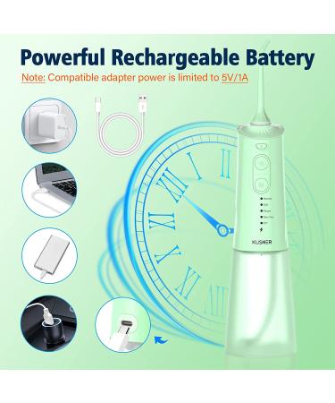 Cordless Water Dental Flosser - KUSKER Portable Oral Irrigator with 5 Modes & 4 Jet Tips - Rechargeable & Waterproof for Home & Travel (Green) - Buy Online on GoSupps.com
