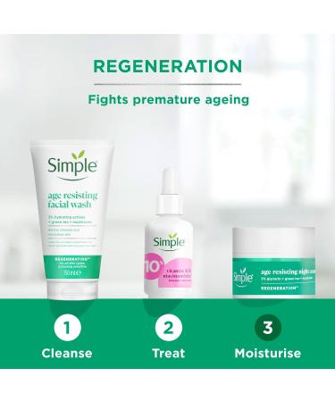 Simple Regeneration Age Resisting Night Cream with 3% Glycerin Green Tea and Mushroom Extract Moisturiser for Overnight Skin Rejuvenation 50 ml - Buy Online on GoSupps.com
