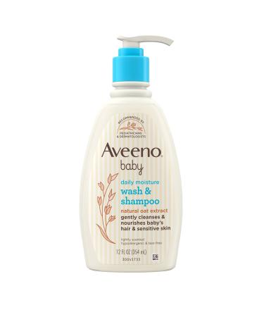 Aveeno Baby Daily Moisture Gentle Body Wash & Shampoo with Oat Extract, 2-in-1 Baby Bath Wash & Hair Shampoo, Tear- & Paraben-Free for Hair & Sensitive Skin, Lightly Scented, 12 fl. oz