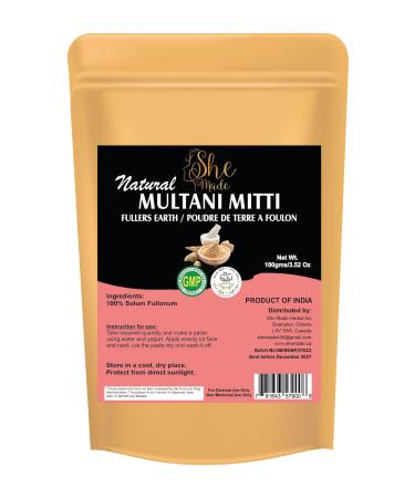 She Made Multani Mitti Powder Natural for Face | 100gms (3.52 Oz) | 100% Pure & Natural Fullers Earth Indian Healing Clay for Deep Cleansing Tan Removal & Even Skin Tone
