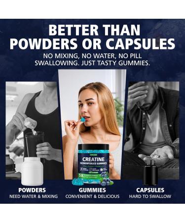 Creatine Monohydrate Gummies for Men & Women - Blueberry Flavor Raspberry-Shaped - Chewable Creatine Gummy with Taurine & Vitamin B12 5g Creatine per Serving 120 Gummies Blueberry 120 Count (Pack of 1) - Buy Online on GoSupps.com
