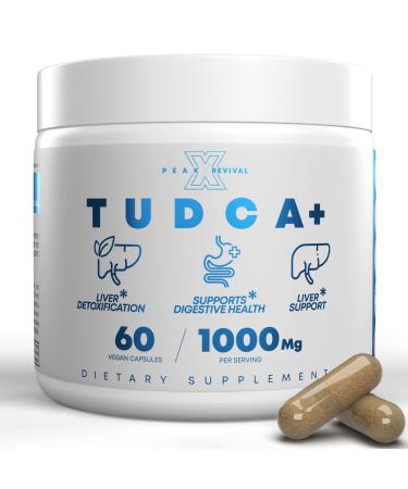 Peak Revival-X TUDCA+ 1000mg Bile Salt Supplement for Liver Support Detoxification Digestive Health Inflammation and Skin Health - Third-Party Tested & Made in The USA (60 Vegan Capsules)